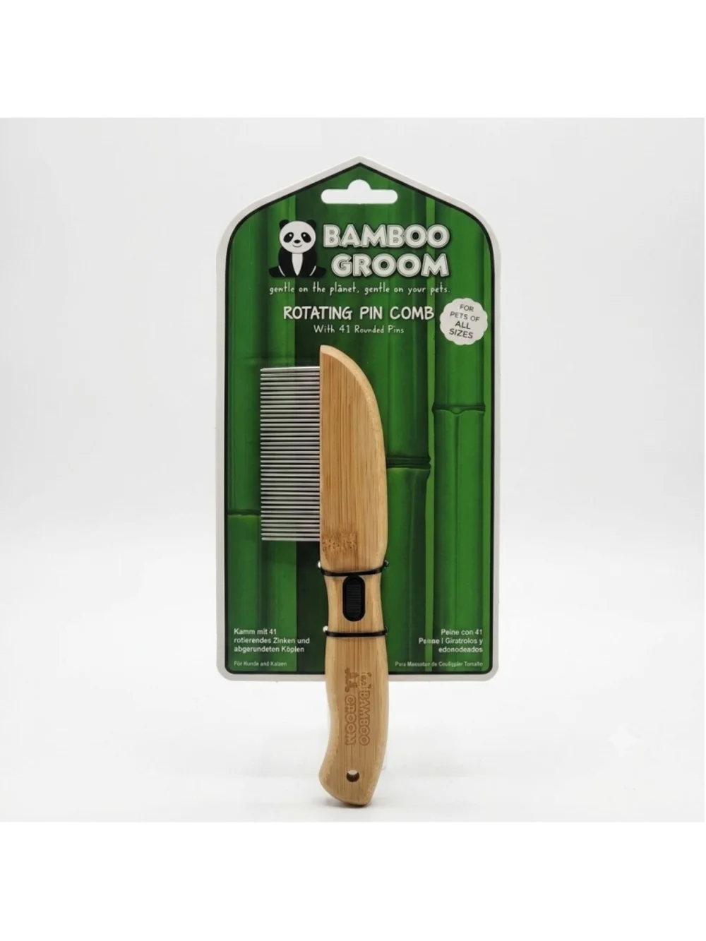 Bamboo Groom Rotating Pin Comb 41 Rounded Pins Pet Dog Cat Grooming Tool NEW